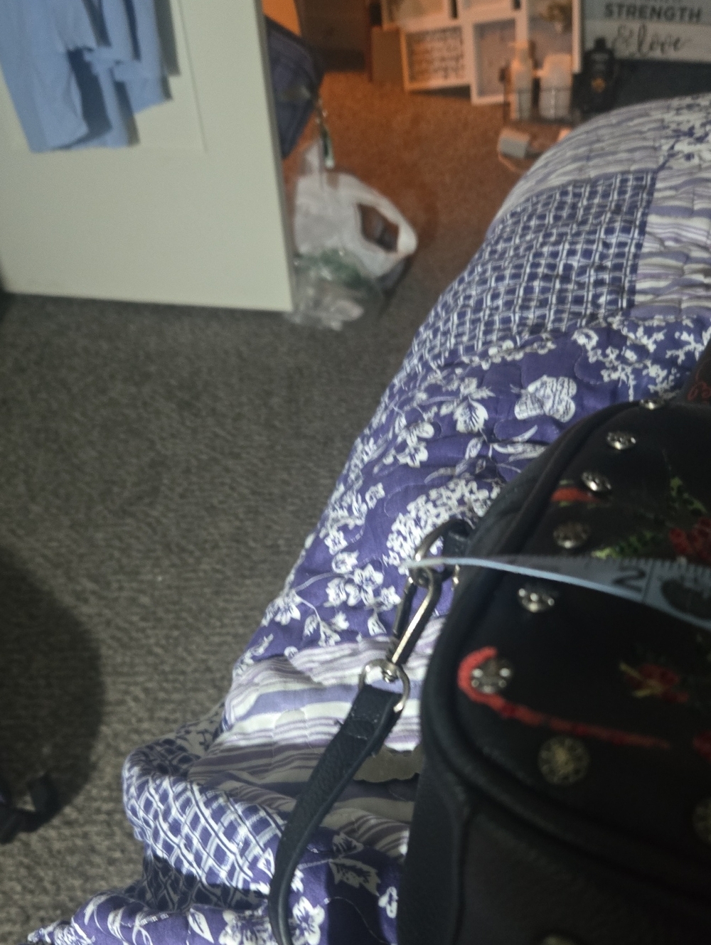 Ed Hardy Black Satchel & Matching Wallet w/ Colorful Skull and Rose Embroidery. - Picture 5 of 5